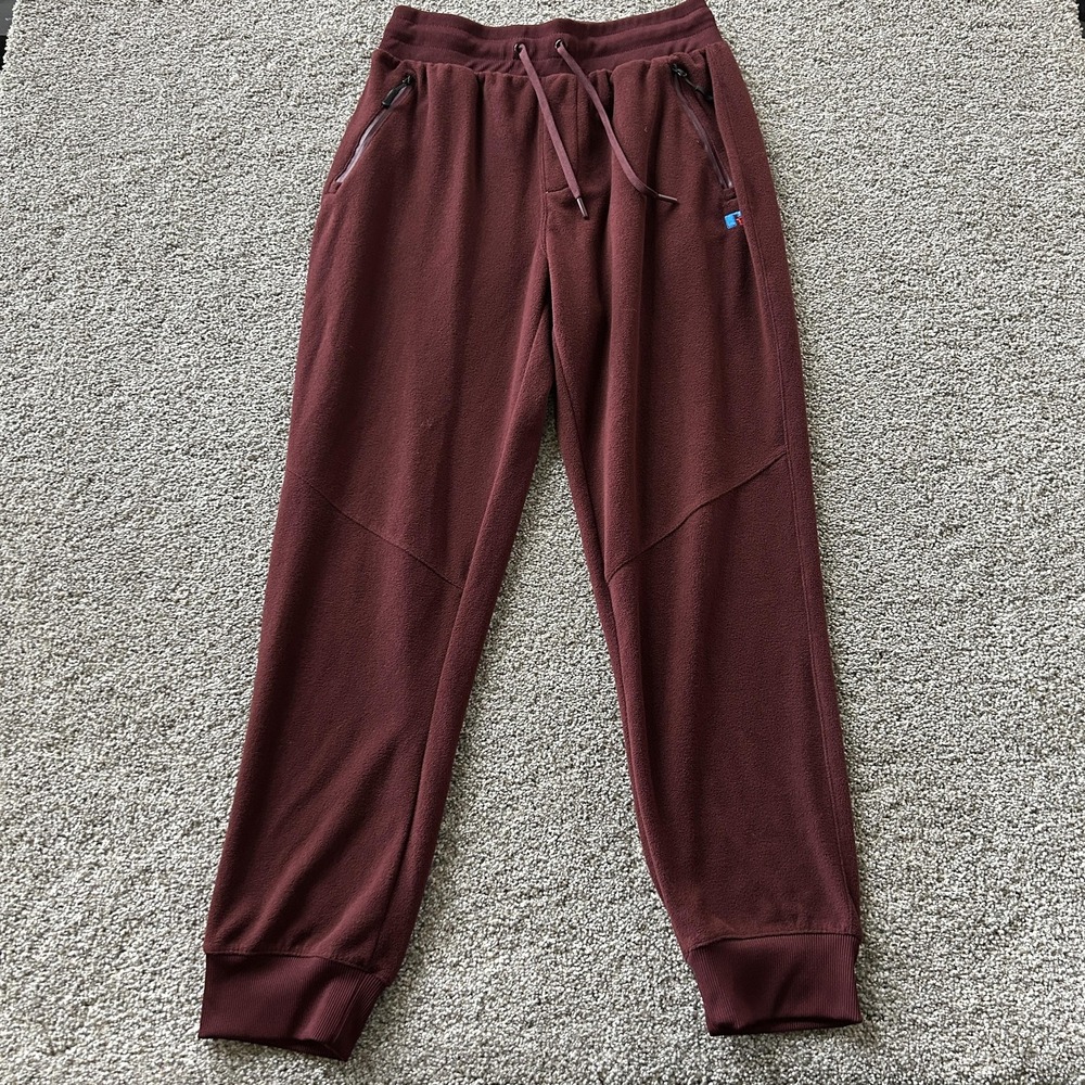 Russell Athletic Jogger Pants Mens Large Red Fleece Elastic Waist Zip Pockets